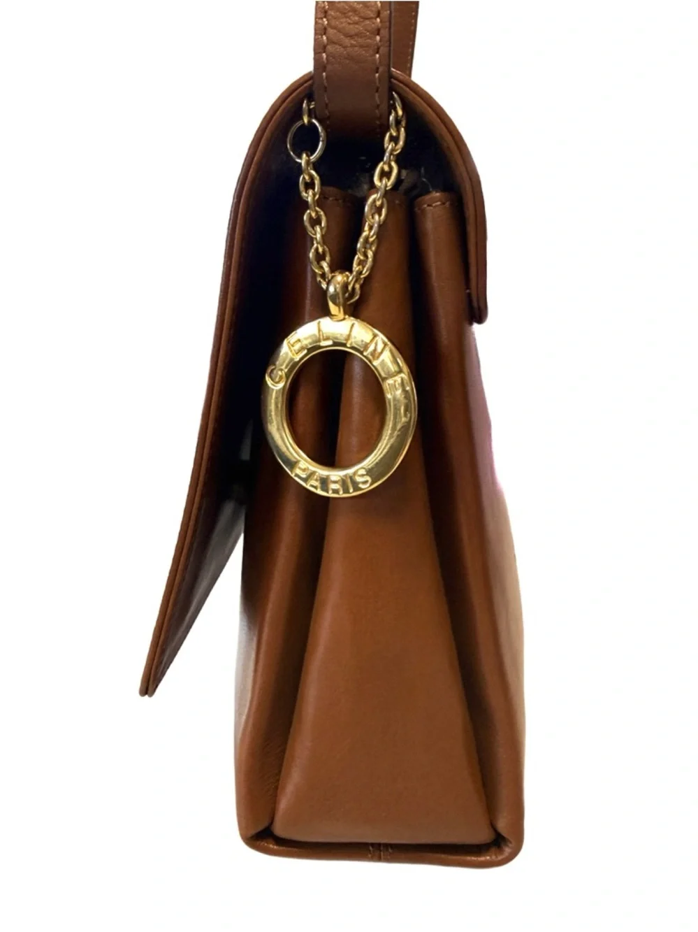 Celine Calfskin Leather Flap Bag with Gold Celine Logo Charm - Picture 4 of 15